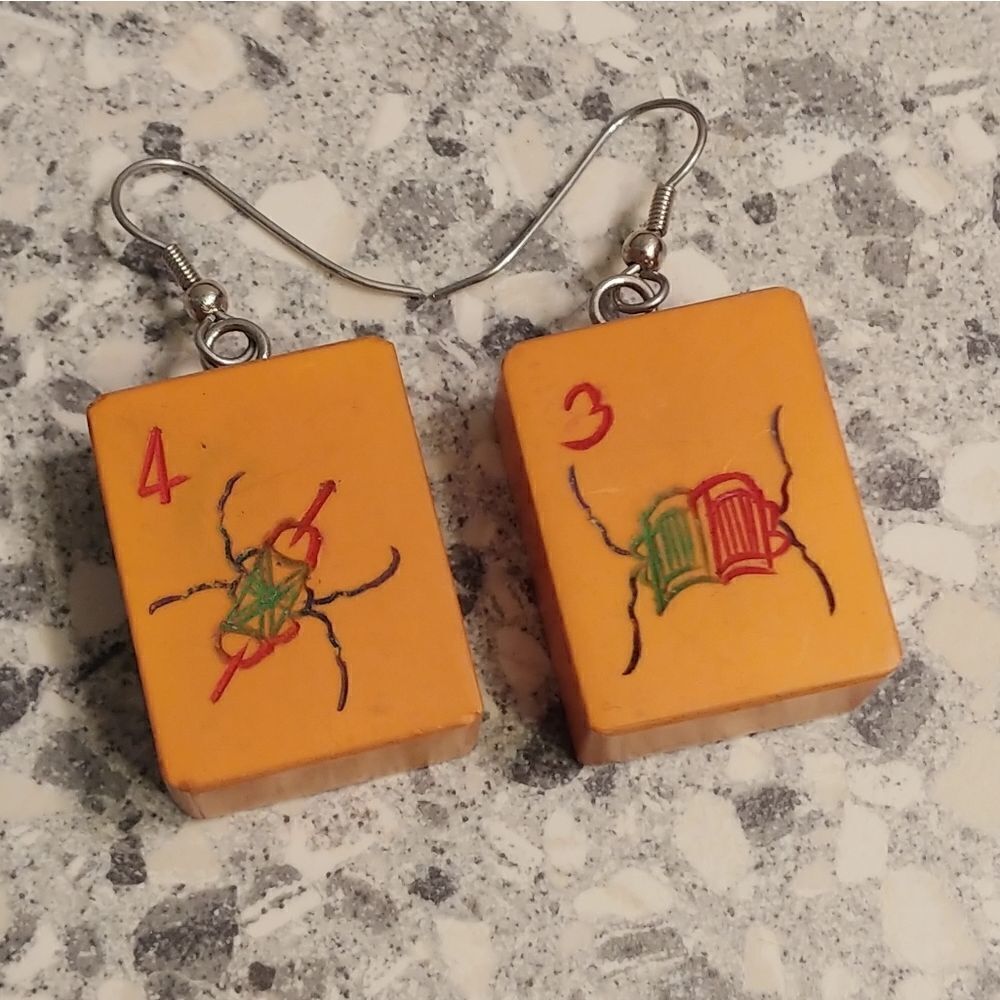 VTG 90s Mahjong Necklace & Earring Set - Picture 3 of 8
